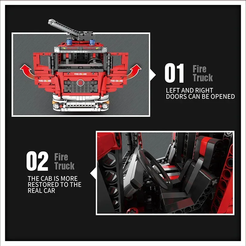 Reobrix Rescue camion dei pompieri blocchi di montaggio modello RC tecnologia blocchi di costruzione per auto giocattolo decorazione da tavolo regalo 2888 pezzi