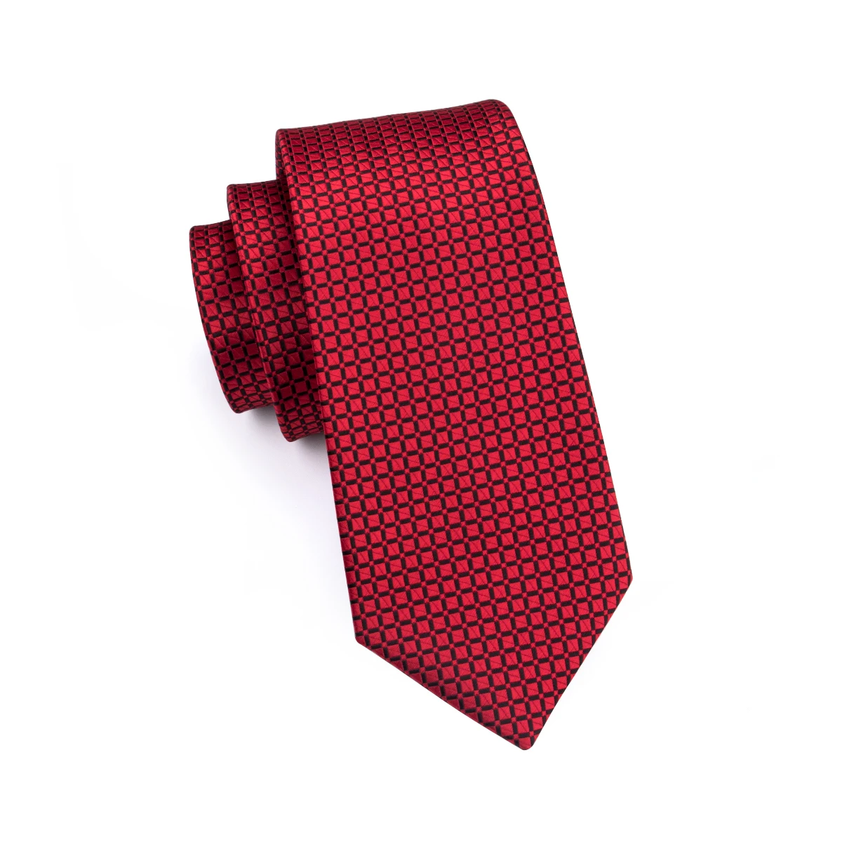 Hi-Tie Designer Red Burgundy Plaid Silk Wedding Tie For Men Handky Cufflink Set Gift Mens Necktie Fashion Business Party