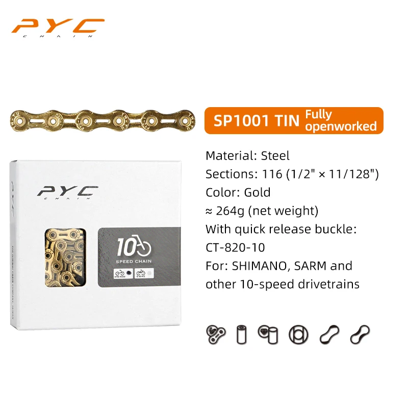 PYC Fietsketting Chroom Harden & Mushroom Pin Klinktechnologie voor Shimano, SARM, 10 11 12 Speed ​​Aandrijflijnen Fietsen Onderdeel