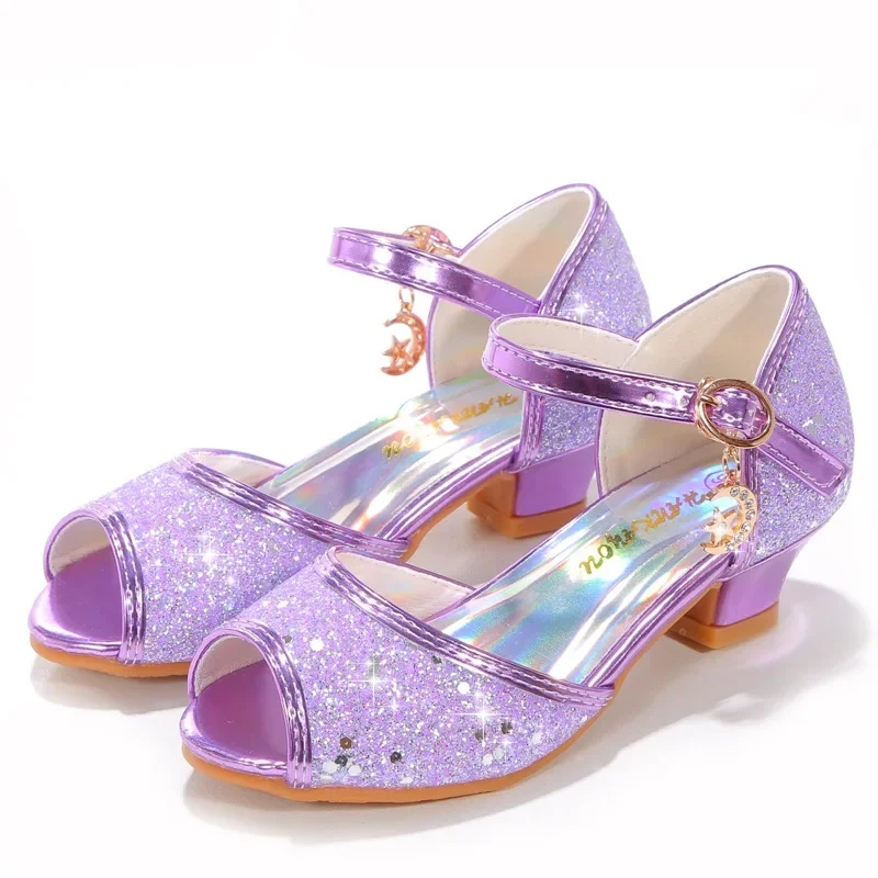 Chaussures à talons hauts en cuir cristal pour enfants, sandales pour filles, mode princesse pour enfants, robe de soirée élégante, marque de créateur