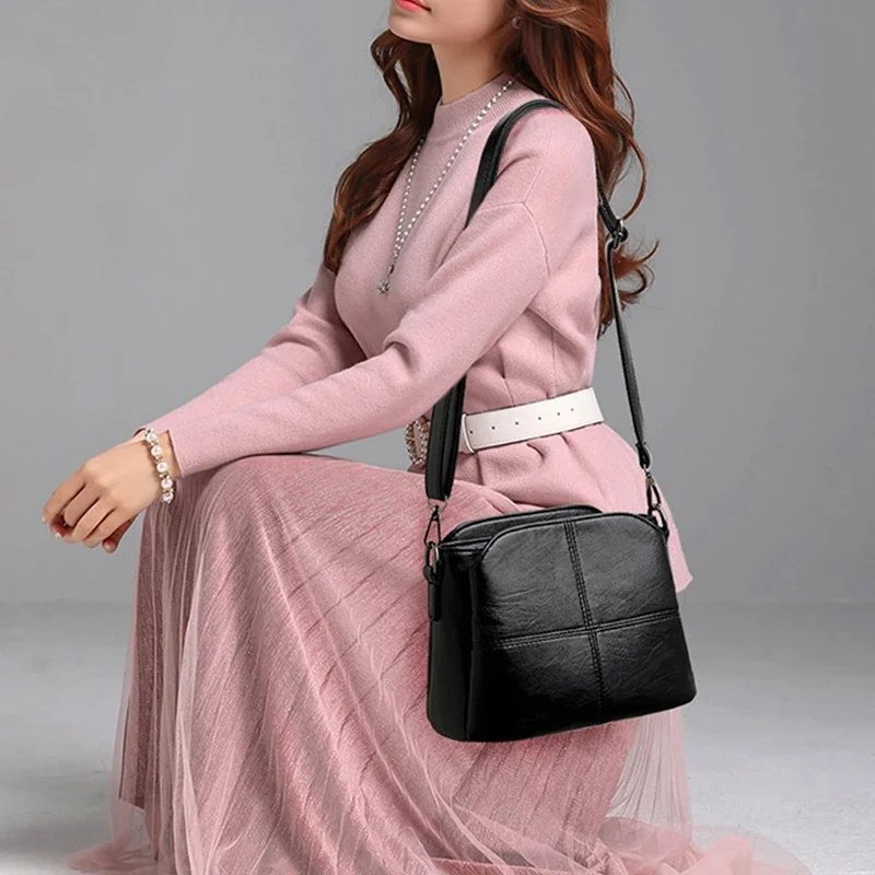 

New women's bag, fashionable bucket bag, multi-layer versatile ladies' bag, soft leather single shoulder crossbody bag