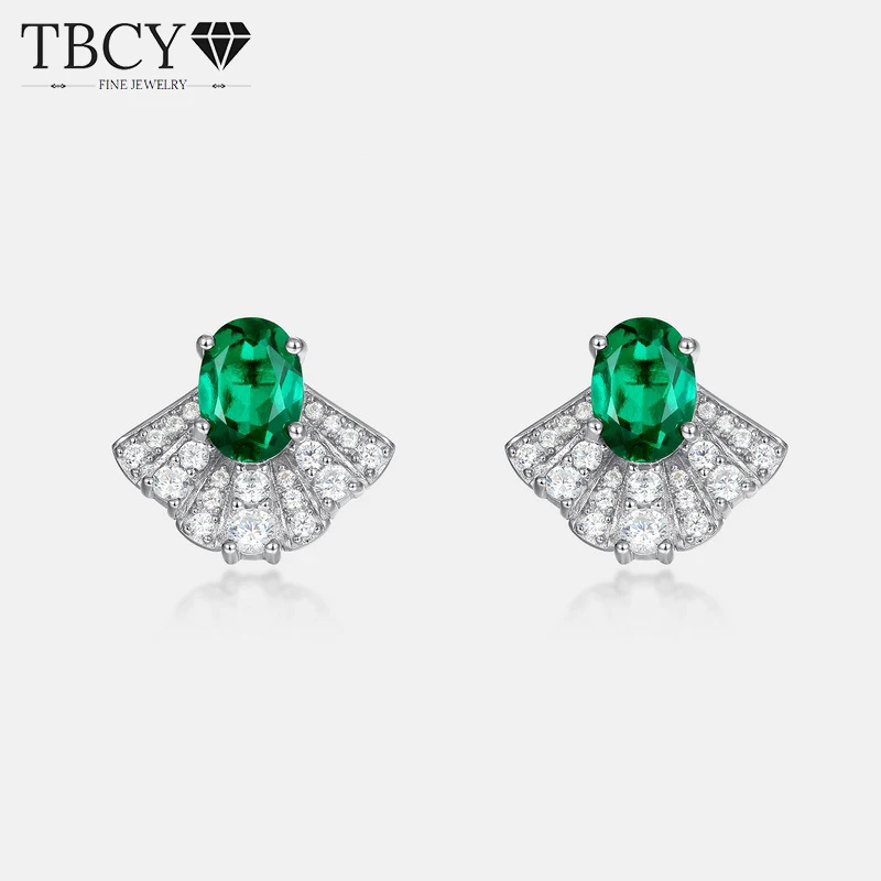 

TBCYD 1,41 карата секторные серьги, выращенные в лаборатории изумруды, серьги, ожерелье для женщин, серебро S925, лабораторные серьги-гвоздики с бриллиантами, модные украшения