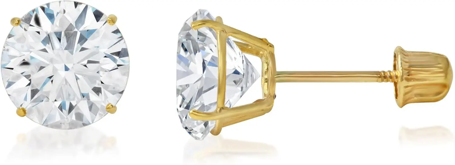 

Серьги-пусеты из золота 14K с круглым фианитом и винтовой застежкой, доступны в различных размерах