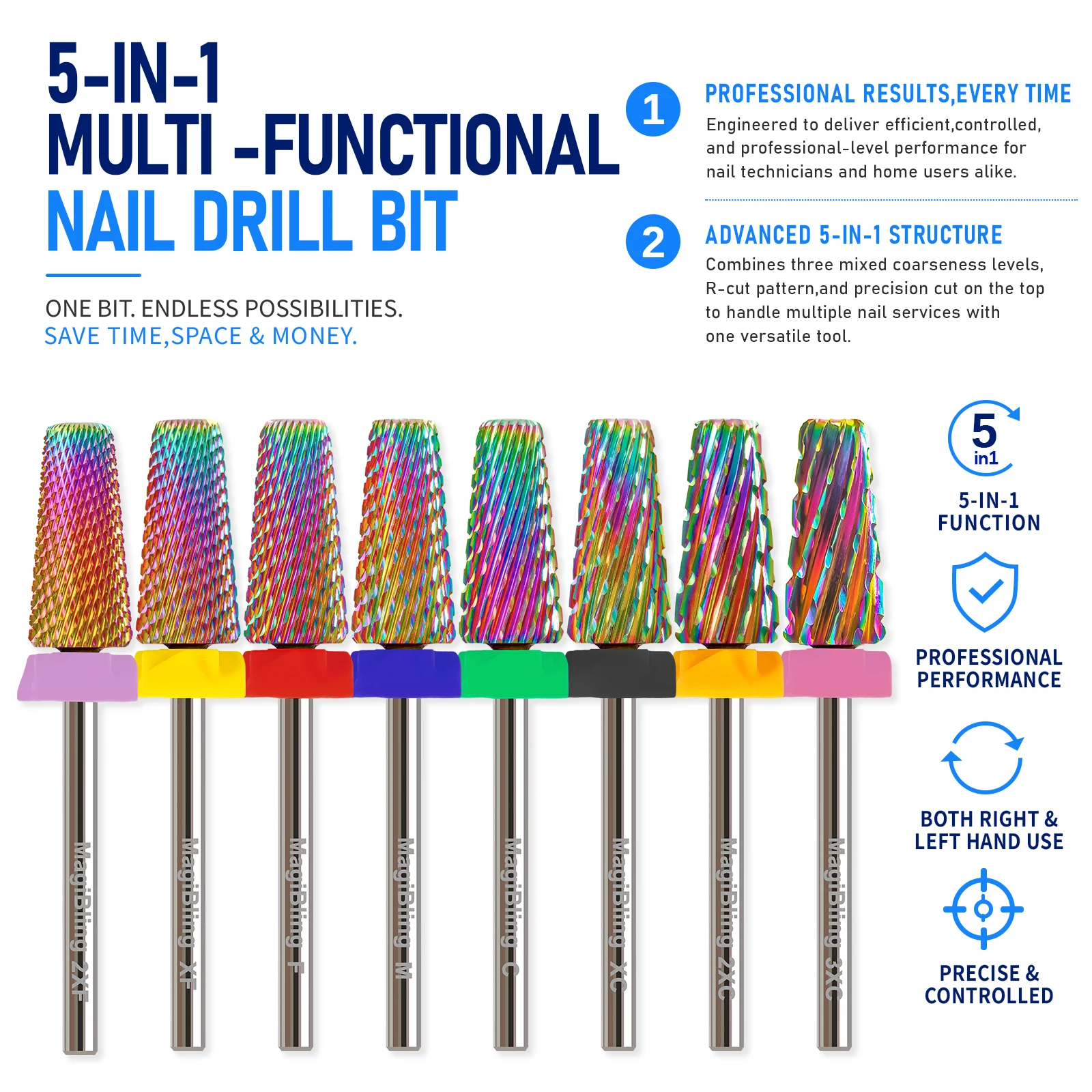Kreuz Geschnitten 5 in 1 Hartmetall Nagel Bohrer Bits Links Rechts Hand Doppel Rotierenden Fräser Maniküre Polieren Werkzeug 3/32" – Detail 1