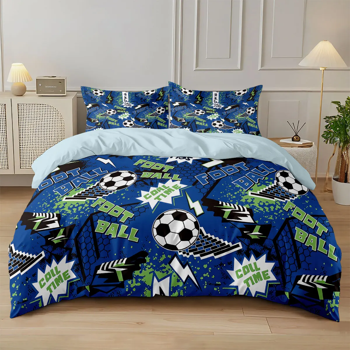 3pcs Football Sports Printed Coreless Duvet Cover Set, Multi Size Bedding Decoration, Machine Washable