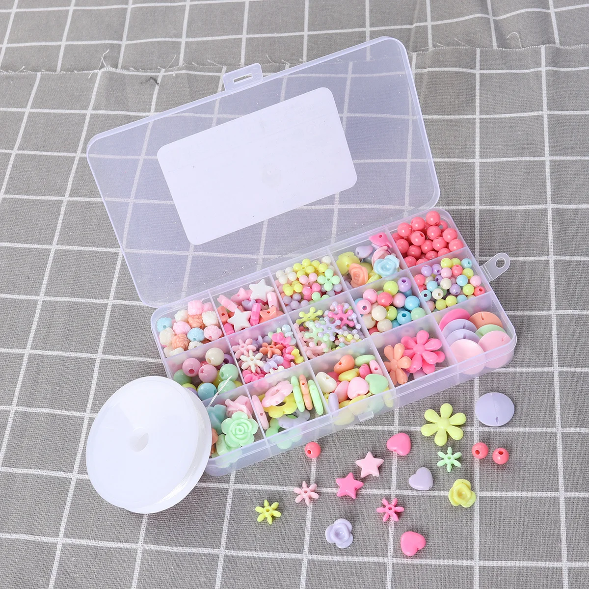 

330Pcs DIY Children Acrylic Beads Kit 13 Plaid Colorful Beads Educational Puzzle Bracelet Necklace Hair Clasp Storage Box