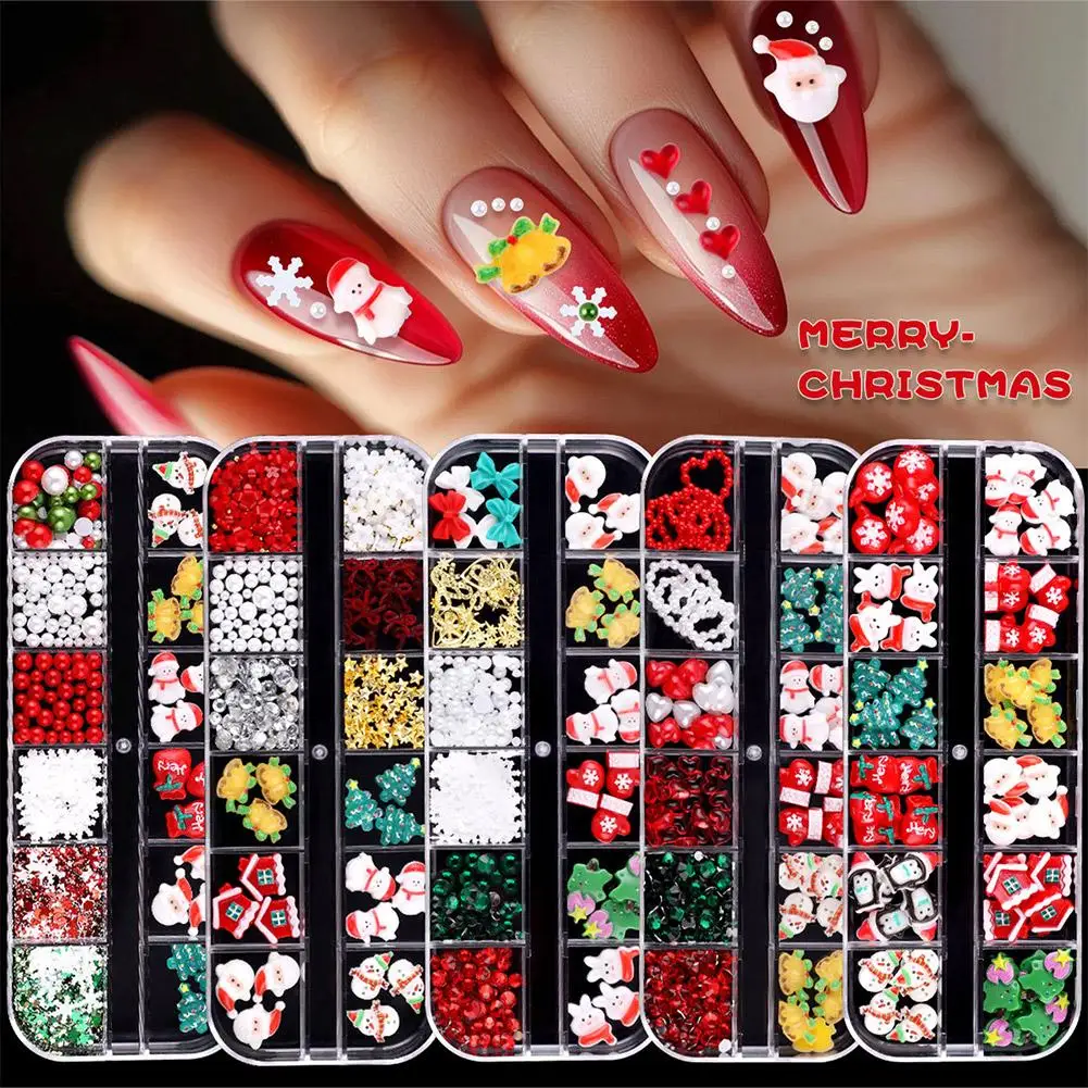 かわいい漫画樹脂クリスマスシリーズネイルサンタクロース雪だるま弓ラインストーンネイルアート装飾マニキュア DIY T9M6