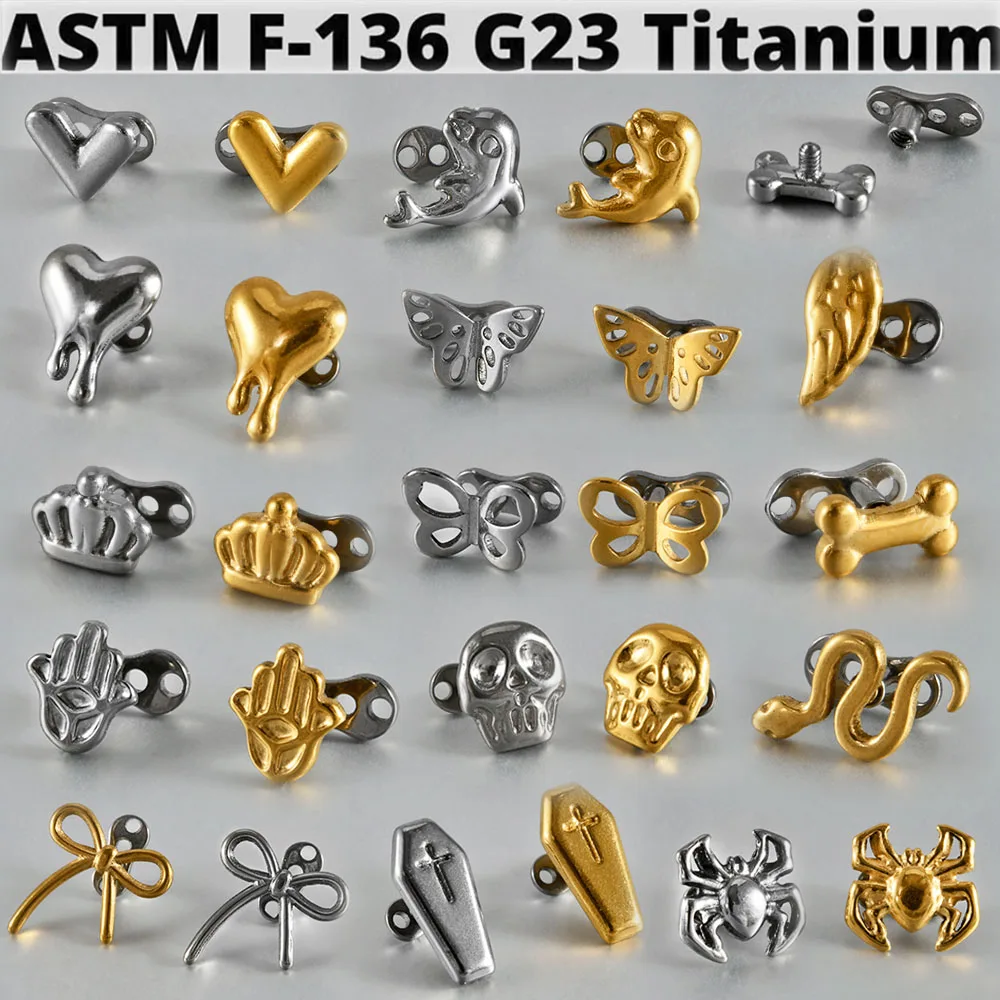 1 unidad F136, ancla dérmica de titanio con forma de calavera/serpiente, Micro ancla dérmica, superficie de araña, Piercing para buzo de piel, joyería