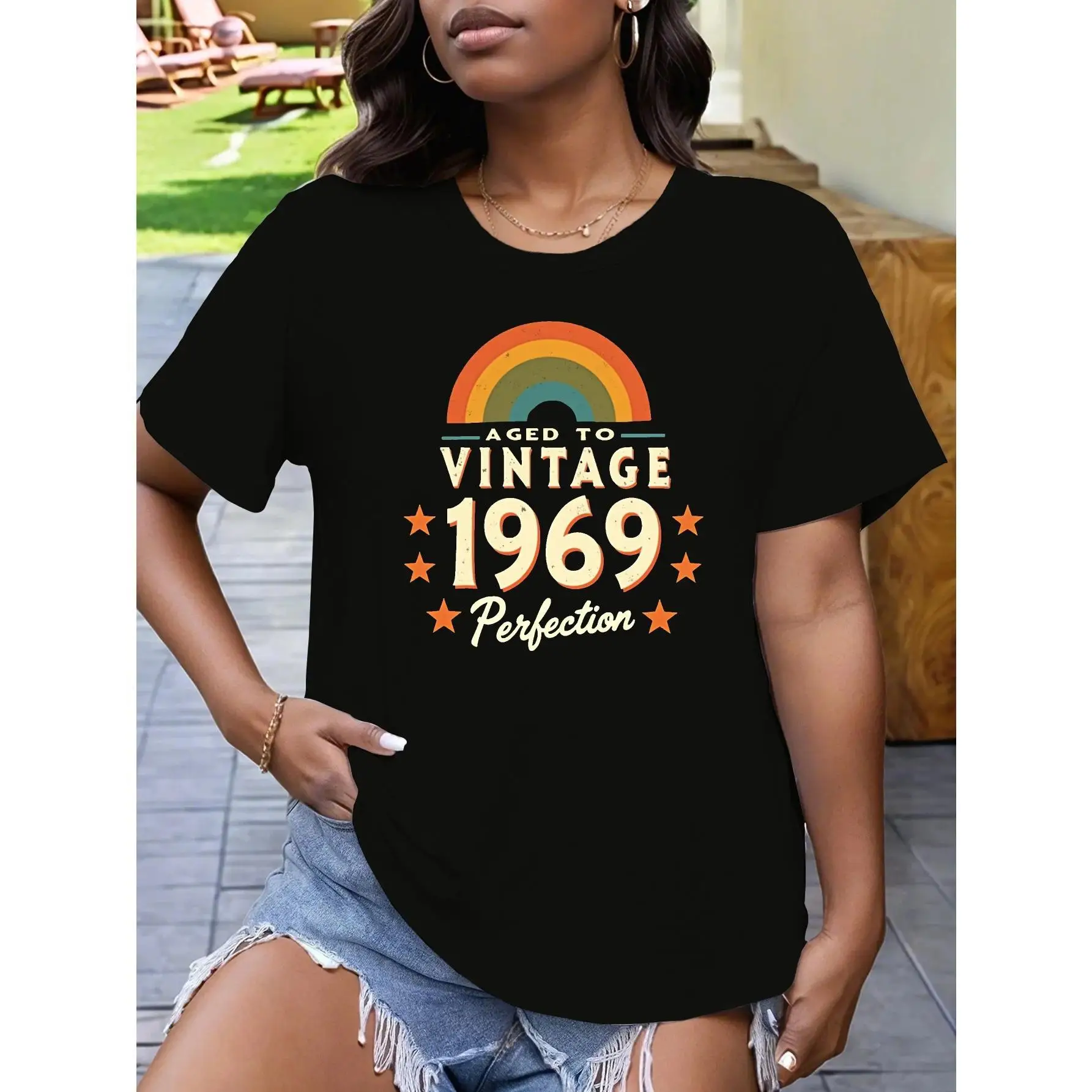 

Aged To Vintage 1969 Perfection Retro Women'S Plus Size Sports Short T-Shirt