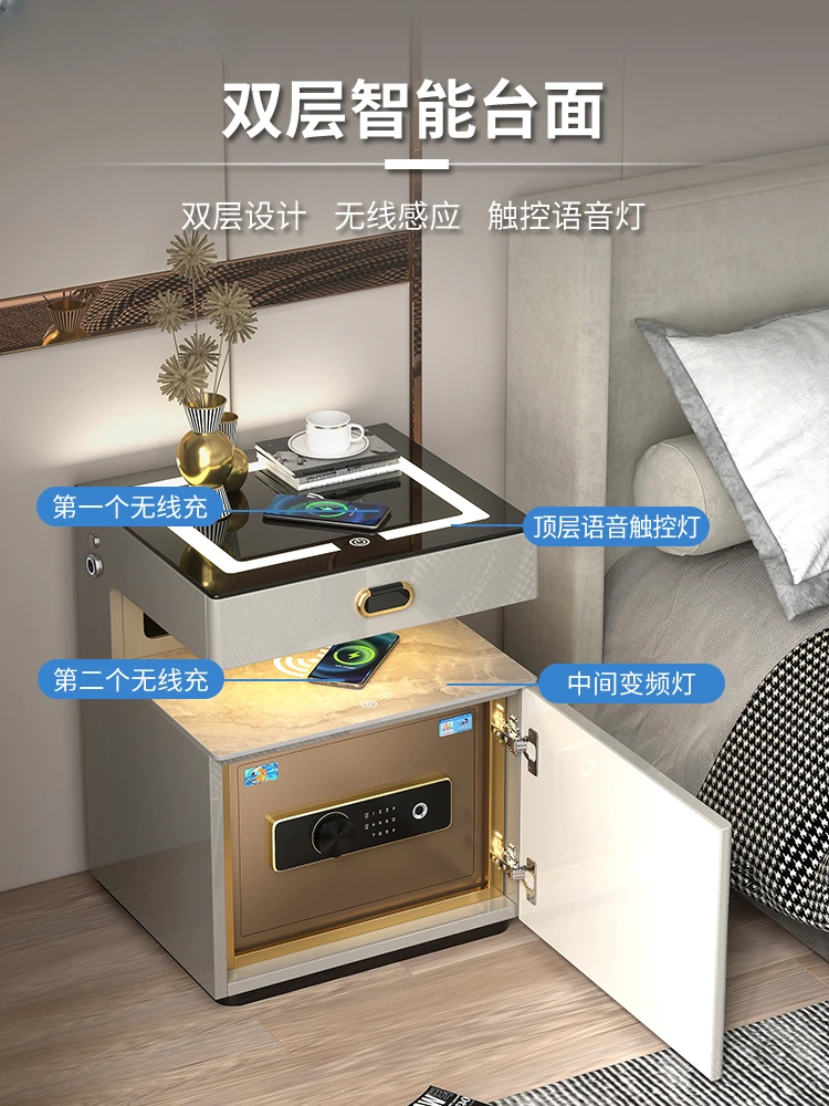 The product can be customized.Smart bedside table hidden tiger safe fingerprint Combination lock dual wireless charging