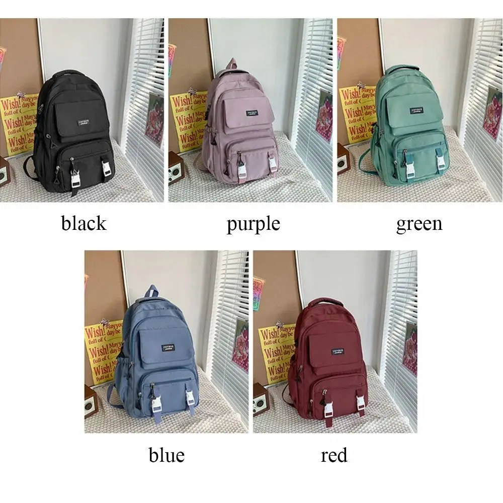 Pure Colour Large Capacity Backpack Fashion Waterproof Multi-function Student School Bag Nylon Bagpack Teenage Boys Girls