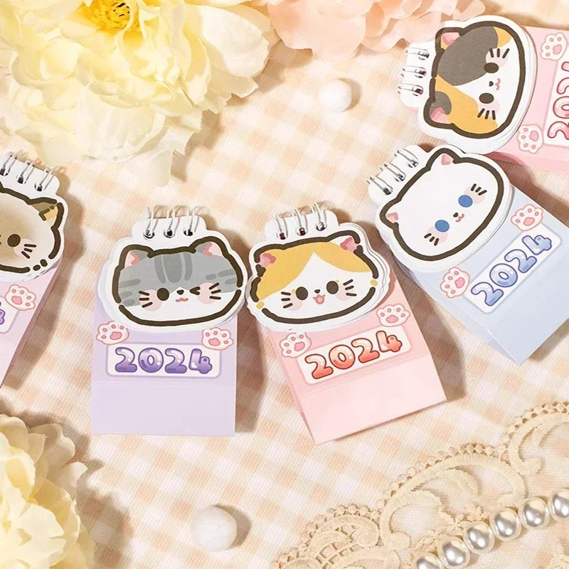 Calendário Kawaii Cat Desk, Mini Calendário Bonito, Planejador Diário, Programar Para Fazer Lista, Organizadores, Papelaria Do Escritório, 2024