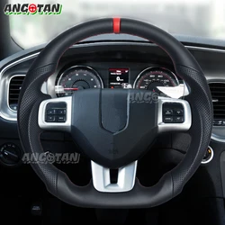 Full Leather Steering Wheel Flat-bottom Perforated Leather For Dodge Charger Challenger Durango 2011-2014 Steering Wheel