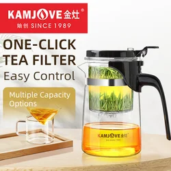 KAMJOVE One-click Teapot Infuser One-button Filtering Tea Separation Kettle Glass Tea Set Tea Cup Simple Elegant Kong-Fu Tea Pot