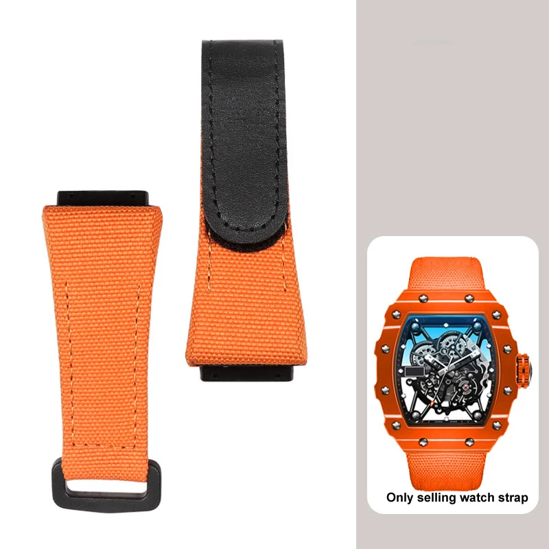 

Watch Band For Richard Mille nylon strap men watch tool RM50/53 4-star 5-starscrewdriver Canvas+Genuine Leather Wrist stra 25mm