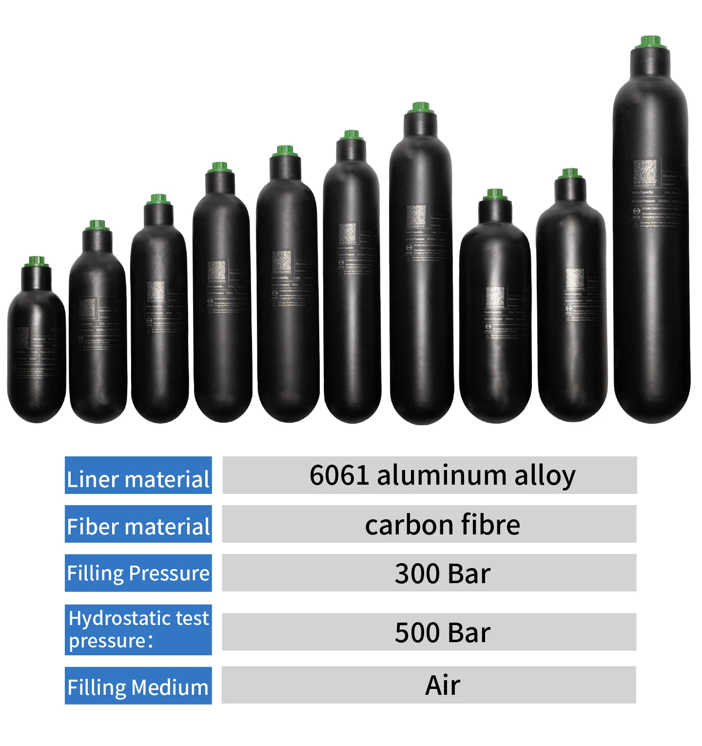 220cc/360cc/500cc 0.48L,0.58L,0.7L/0.8L,Carbon Fiber Diving Tank, HPA Diving Bottle, High Pressure Tank M181.5, 400psi, 300 bar