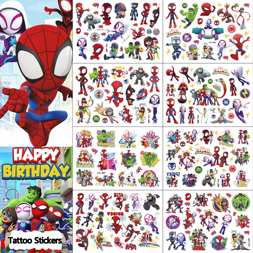 Disney Cartoon tatuaggi Spider-Man and His Amazing Friends adesivi per tatuaggi temporanei Baby Kids Toy Body Art regalo per feste di trucco fai da te