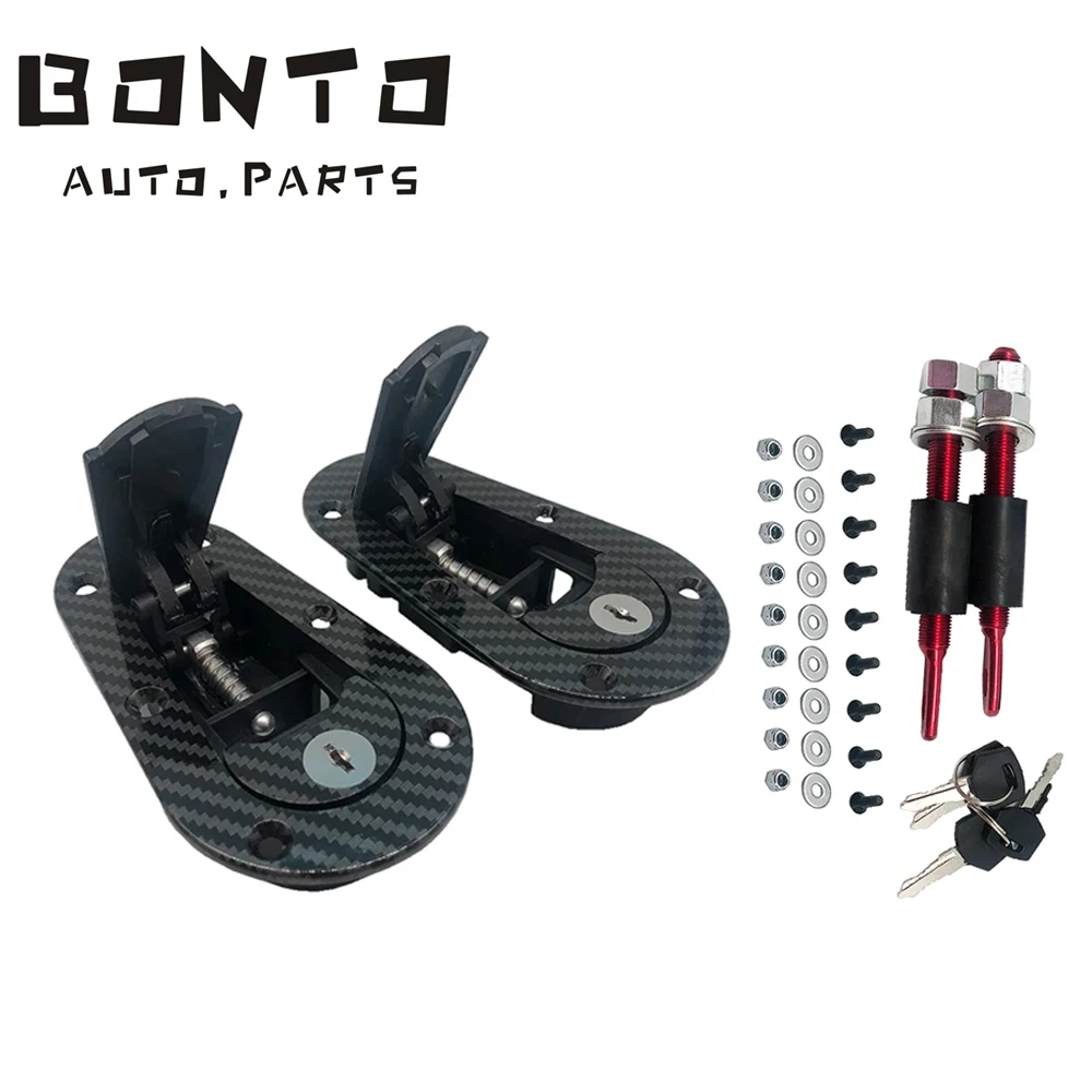 BONTO Racing Hood Lock Engine Bonnet Pin Latch Kits Refitting With Keys Mount Car Accessories Black/Carbon