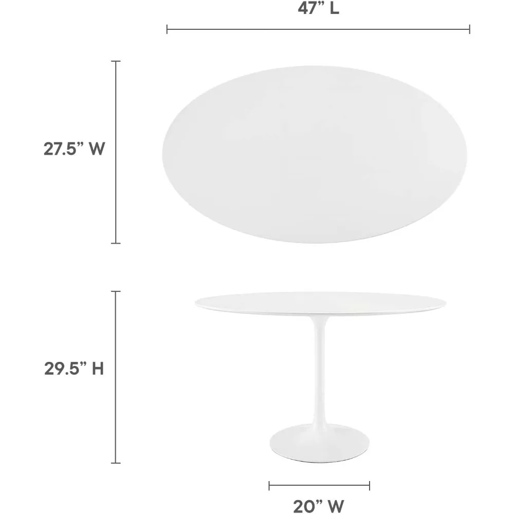 48 inch moderne eettafel uit het midden van de eeuw met ovaal blad en voetstuk