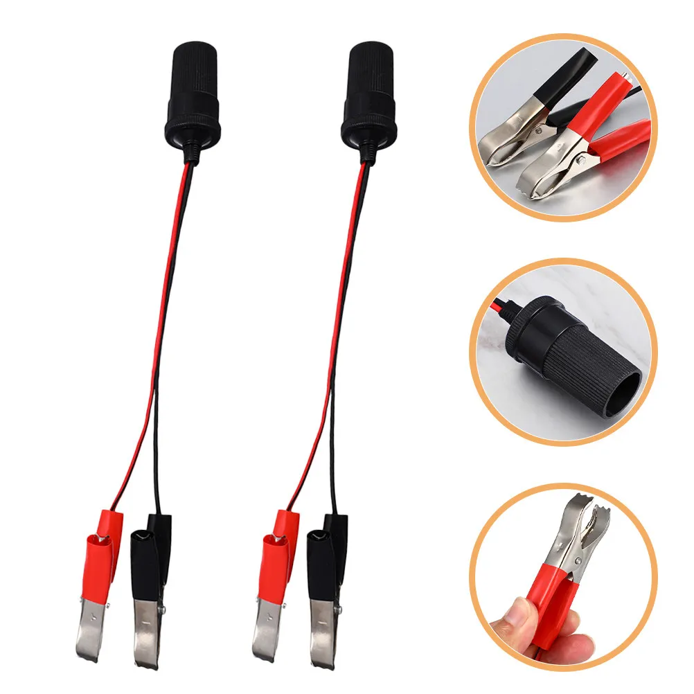 

2Pcs Automotive Battery Extension Cable with Large Alligator Clamps Jumper Cables Car Power Converter Cigarette Lighter Plug