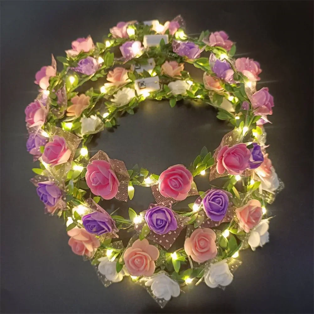 LED Flower Crown Headband for Women, Light Wreath, Garland Decoration, Birthday, Luminous Hair, Hairband, Wedding Party