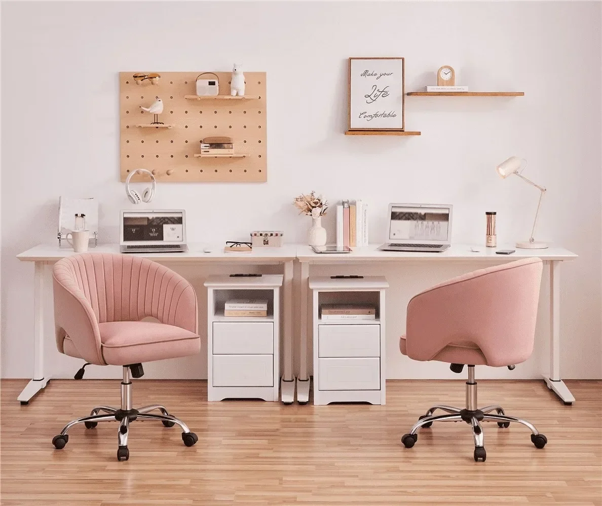 Velvet Desk Chair com rodas de rolamento, Cadeira estofada, Modern cadeira giratória, Tufted Barrel Voltar, Home Office, Estudo vaidade