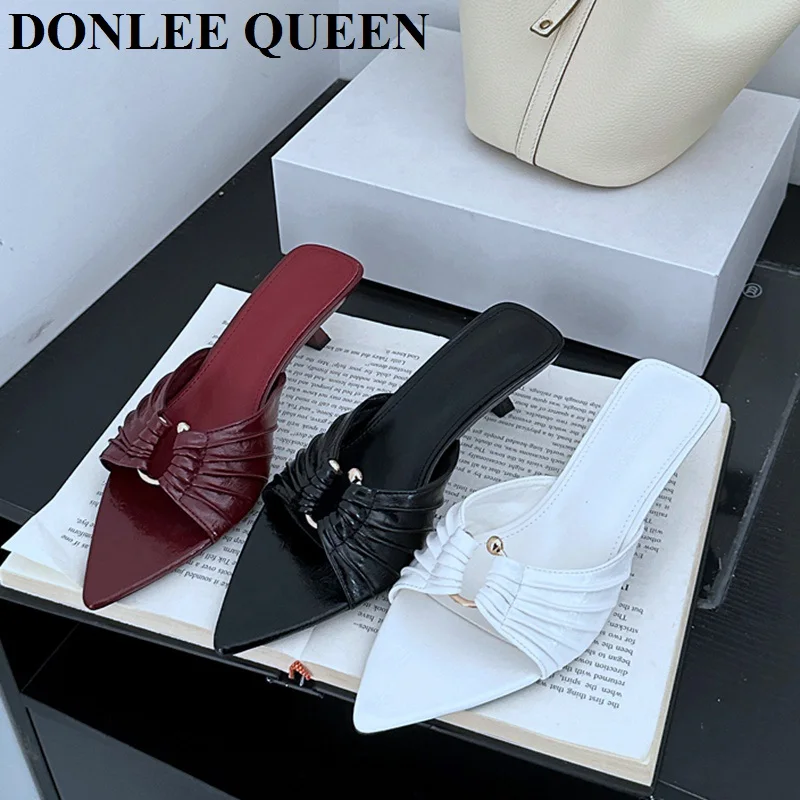 

Fashion Brand Low Heel Slippers Women Slip On Slide Peep Toe Flip Flops Sandal Pleated Pumps Slippers Big Size 40 Sandalia Mujer