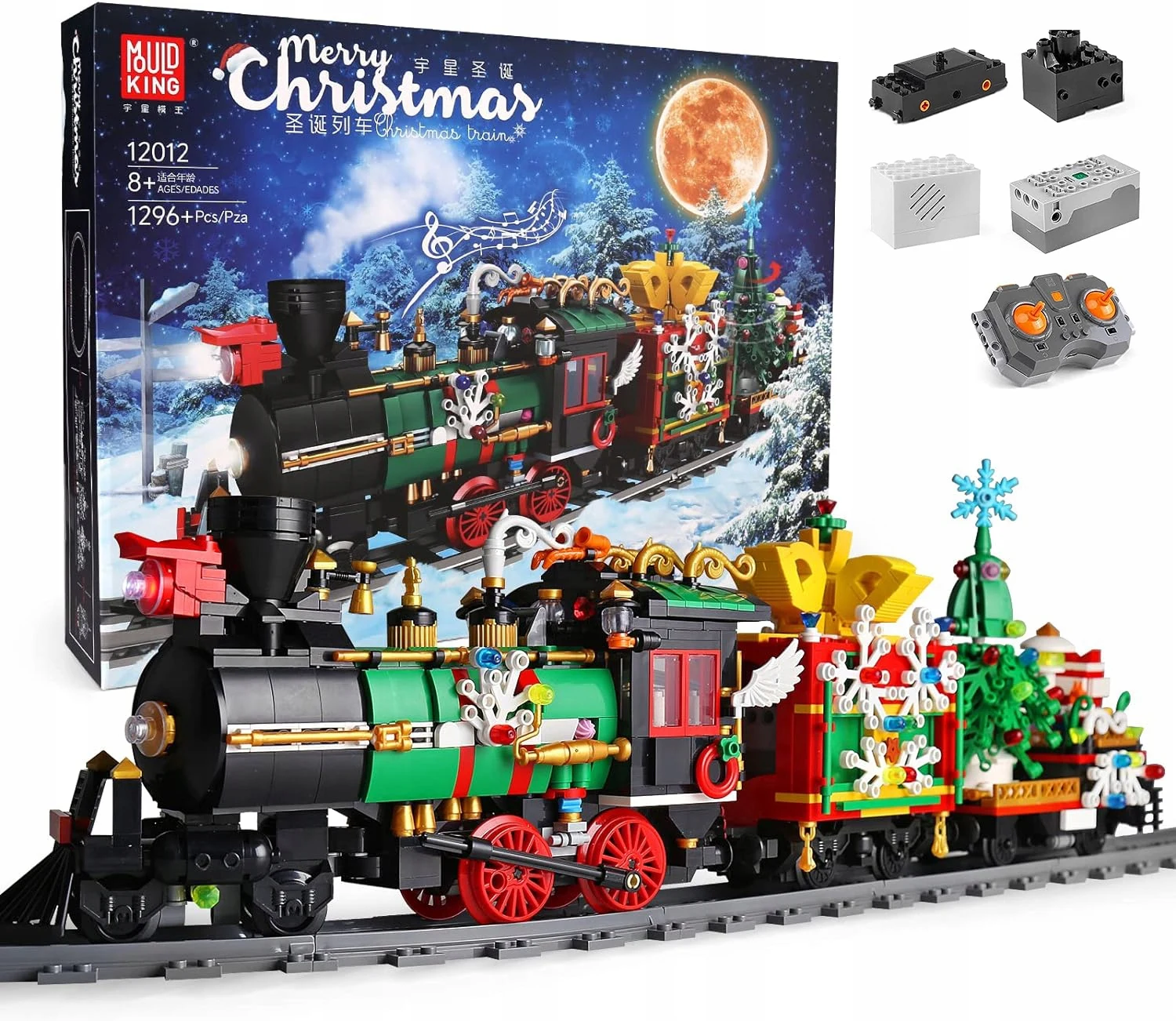 Mould KING 12012 Technisches Auto-Spielzeug, Weihnachtszug-Modell mit App & RC, Motorisiertes Bauset für Kinder, Weihnachtsgeschenk für Töchter