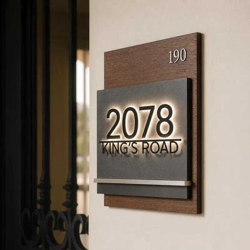 Factory Custom LED House Number Sign Illuminated Address Plaque Backlit Door Number Sign Outdoor Wall Mounted Address Signage