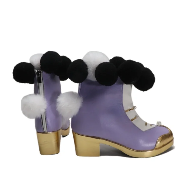 Customize Rocciai Cosplay Game Wuthering Waves Rococo style Fur ball collar lovely purple boot Shoes