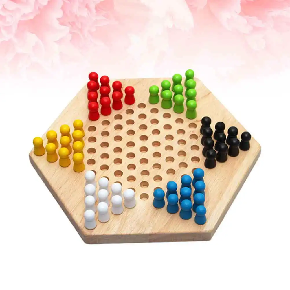 

1Pcs Wooden Chinese Checkers Hexagon Checkers Game Family Educational Puzzle Improving Logical Thinking for Kids Adults