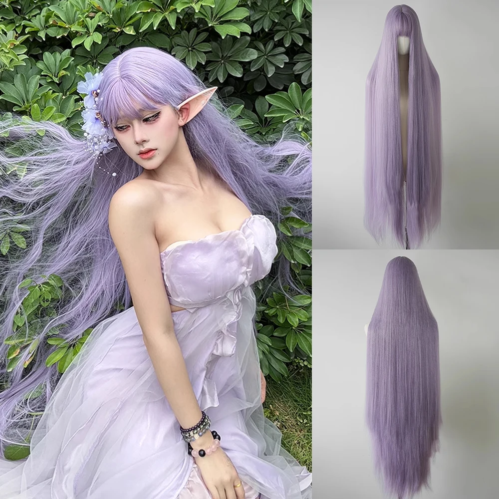 

Purple Long Straight 130cm Synthetic Wigs Fluffy Lolita Cosplay Women Heat Resistant Wig with Bangs for Daily Party