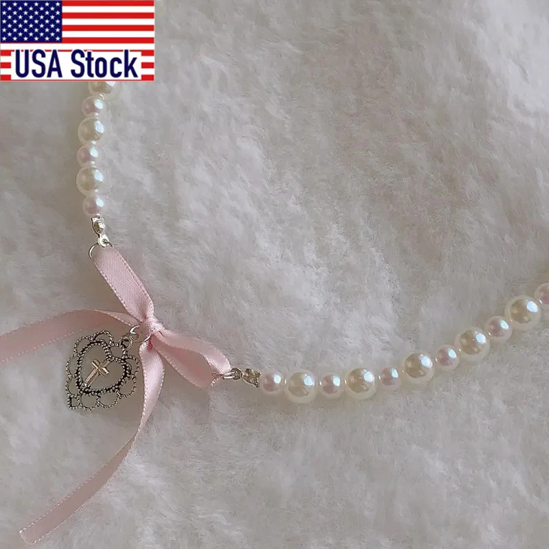 

1 шт., женское ожерелье с подвеской в виде креста-бабочки, искусственный жемчуг, романтическая милая цепочка на ключицы, модные украшения в стиле Харадзюку