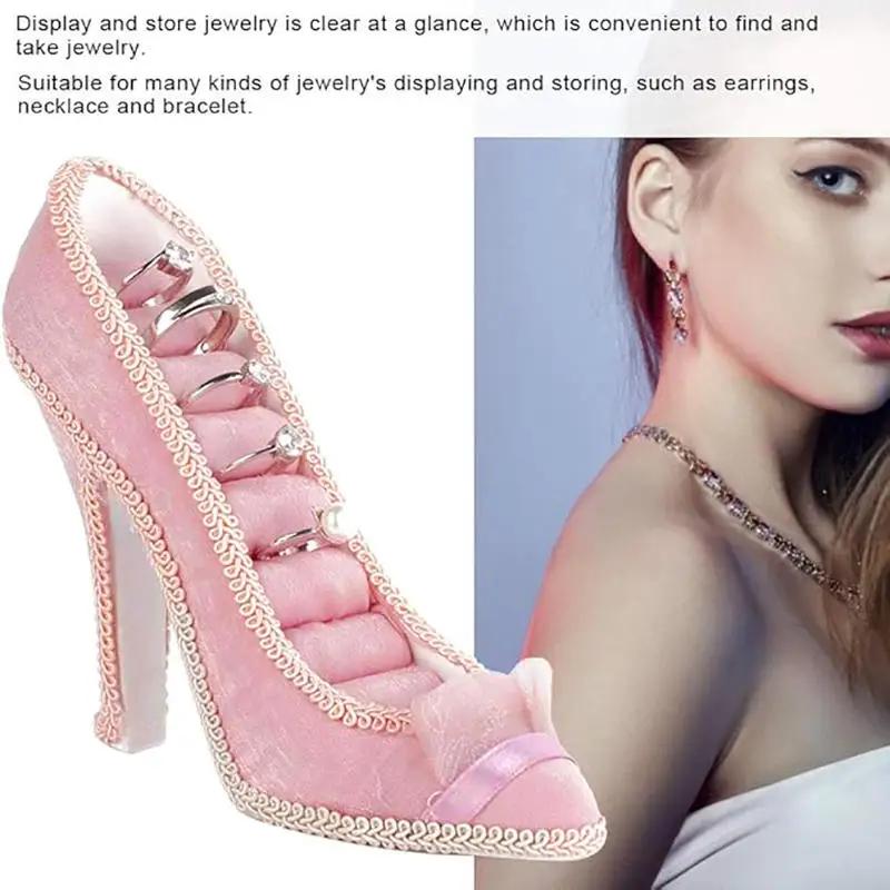 

High Heels Shoe Model Ring Jewelry Display Stand Holder Earring Rack Jewellery Tray Storage Organizer Case For Counter Display