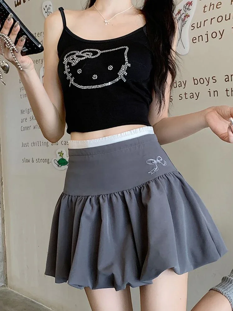 Summer Casual Loose High Waist Skirt Women Korean Fashion Thin Ruffle A Line Short Skirt Female High Street Natural Solid Skirt