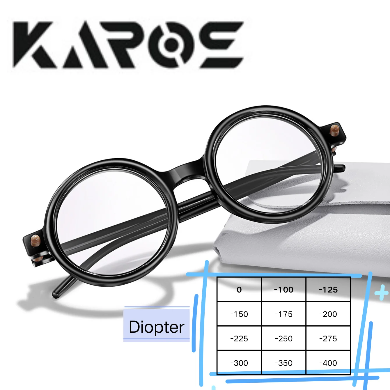 Karos Lesebrille, Myopie, 0 bis -400 Grad, Blaulichtblockierende Brille, runder Rahmen, für Büroangestellte, Studenten, tägliches Tragen