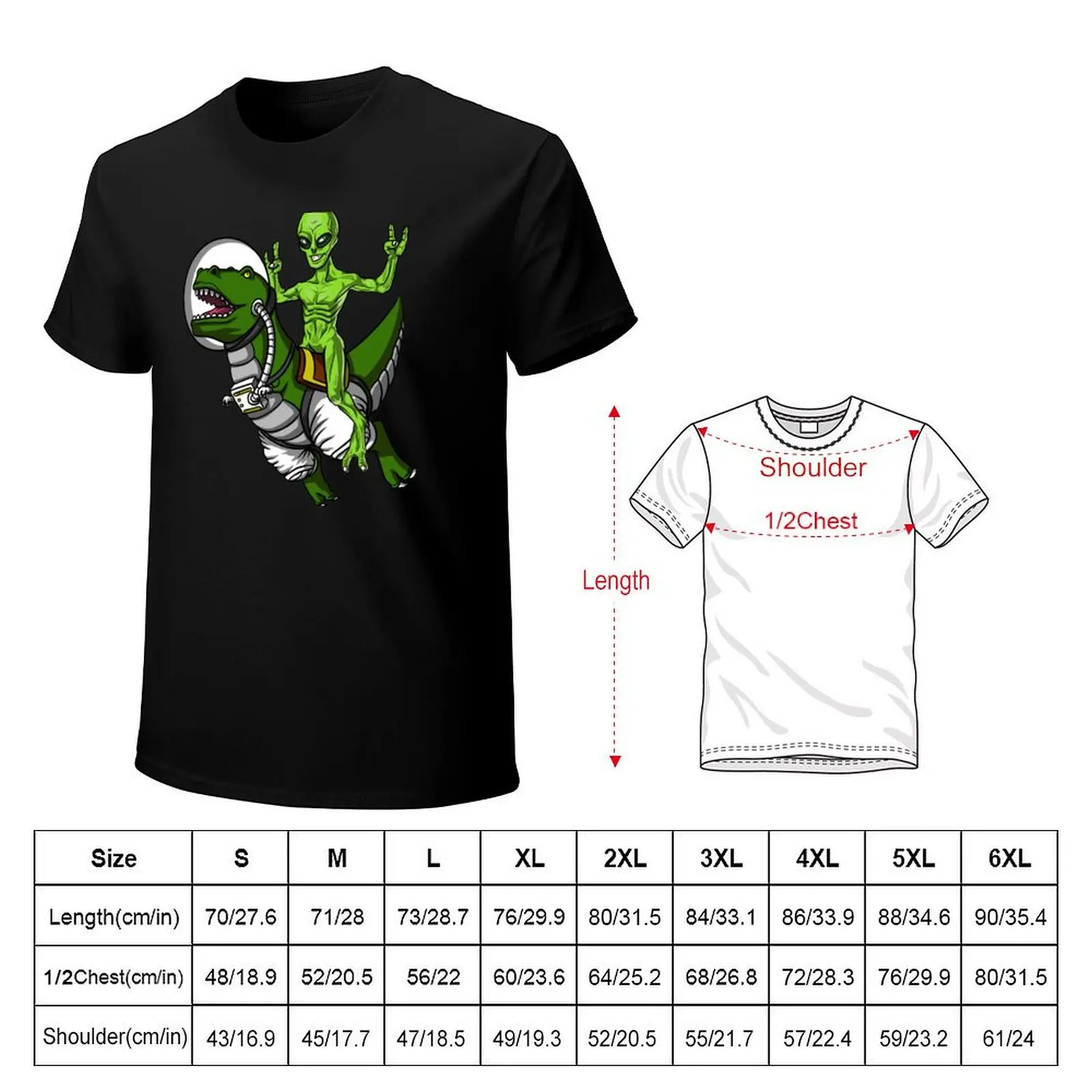 Space Alien Riding T-Rex Dinosaur T-Shirt Plus Size Non-Shrink T-Shirt