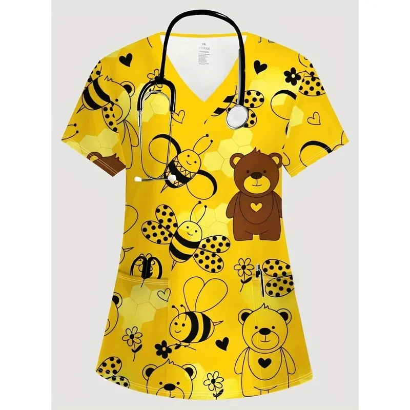For medical personnel onlyVCollar Short SleeveTBreathable and comfortable shirt with pockets bee design women's medical workwear