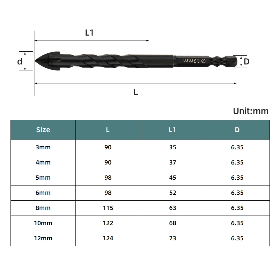 Juego de brocas hexagonales cruzadas para hormigón, porcelana, azulejo, vidrio, Metal, Kit de brocas multifunción profesionales, herramientas,
