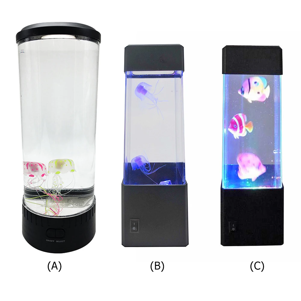 Jellyfish Tank Aquarium LED Lamp Bedside Decoration Lava Night Light Kids Gifts