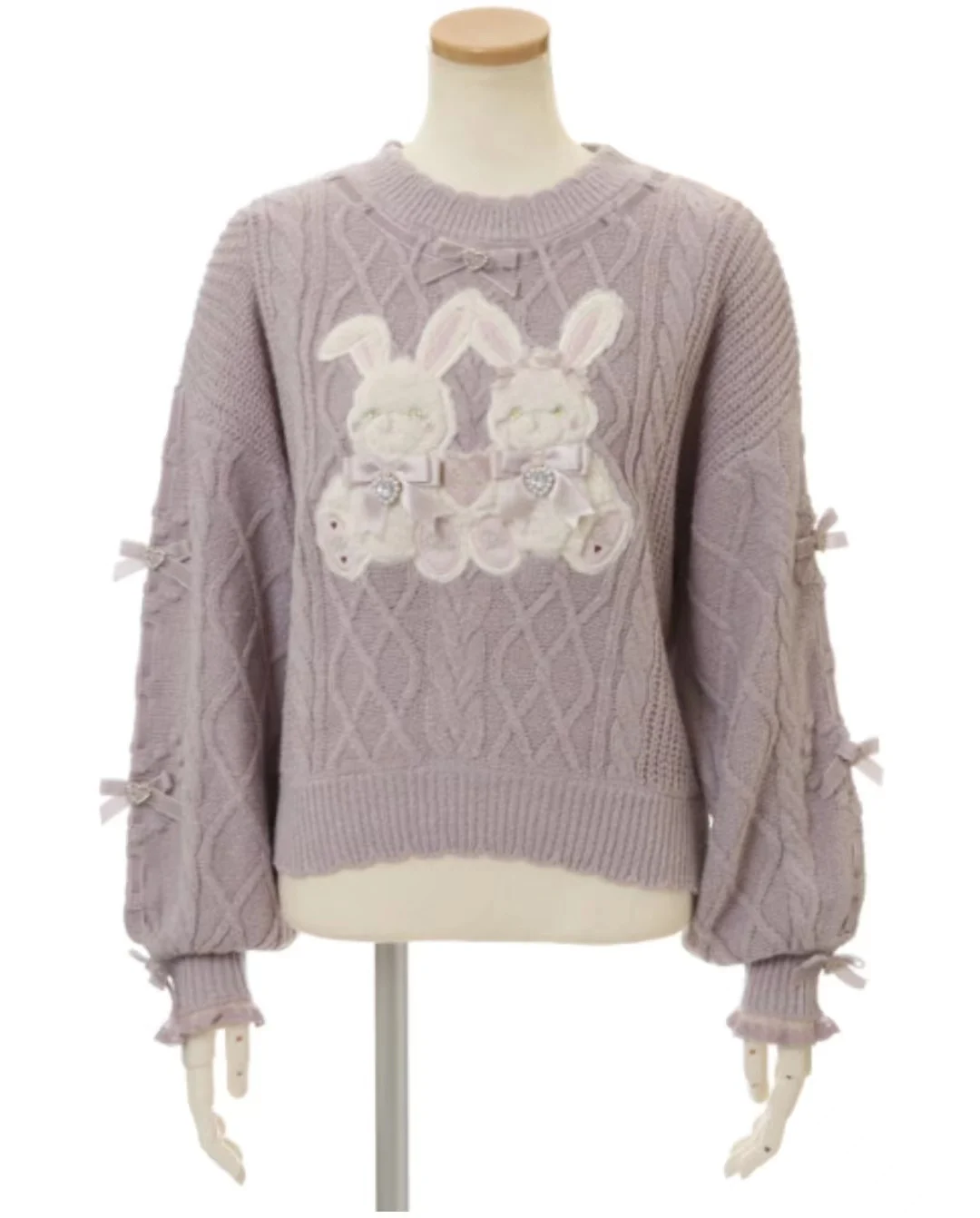 Japanese Girl Sweet Cute Bow Rabbit Jacquard Pink Sweater Women's Autumn and Winter Mine Series Mass-produced Knitwear Pullovers