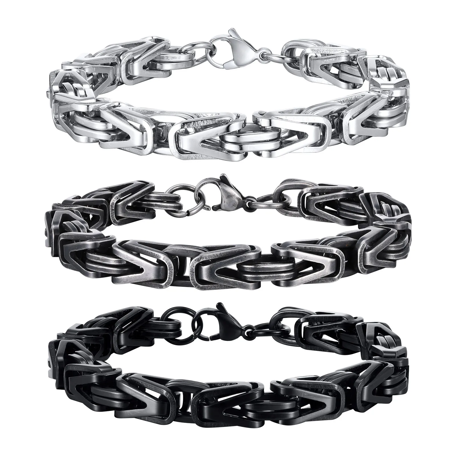 Hip Hop 8mm Thick Stainless Steel V-shaped Byzantine Chain King Bracelet Vintage Jewelry Accessories 7.48inch Women Mens n1896