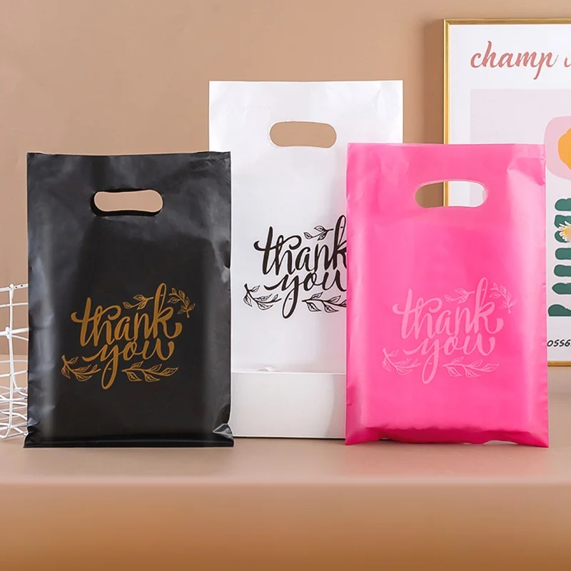 100/50/10 قطعة شكرا لك حقائب للهدايا الزفاف عيد ميلاد ضيف هدية التفاف أكياس متجر بلاستيكي الأعمال الصغيرة الحلوى المعجنات مخزن التعبئة والتغليف