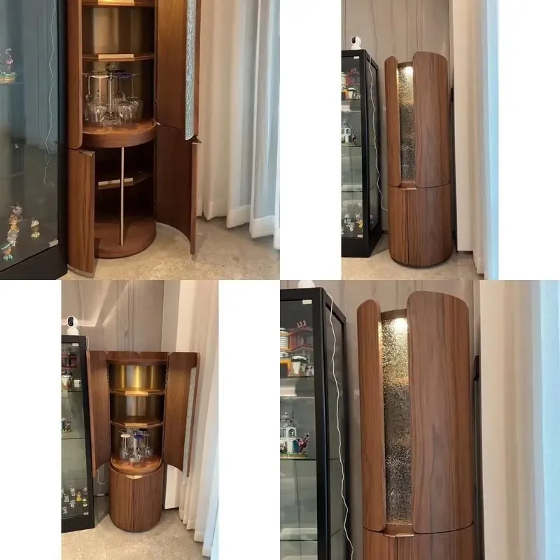 High Quality Dining Plywood Wood Glass Wine Cabinet Living Room Walnut Veneer Tall Wooden Locker