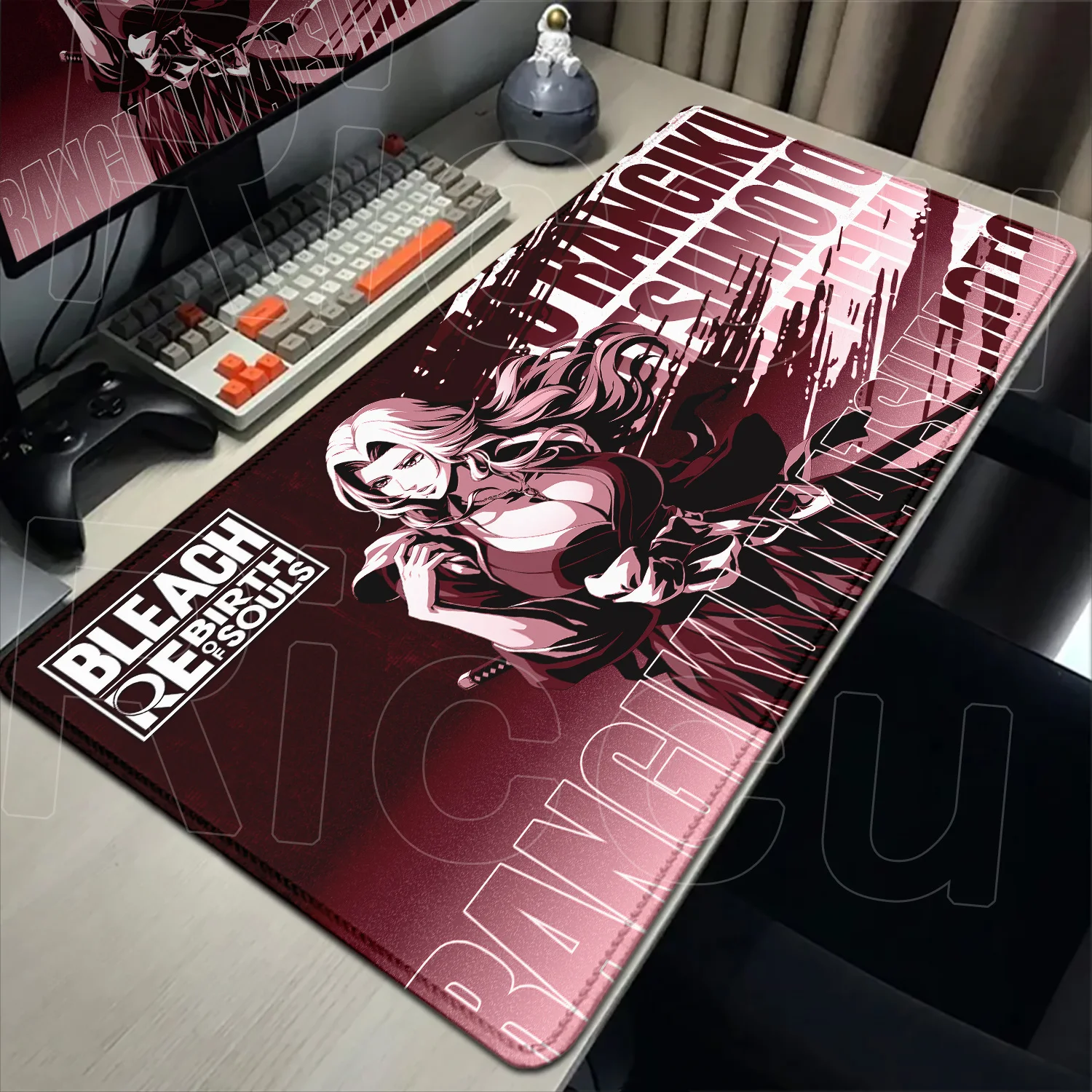 

Large Gaming Mousepad Anime BLEACH Non-Slip Mouse Pad 90x40cm Computer Stitch Edge Keyboard Rug Matsumoto Rangiku Gamer Desk Mat