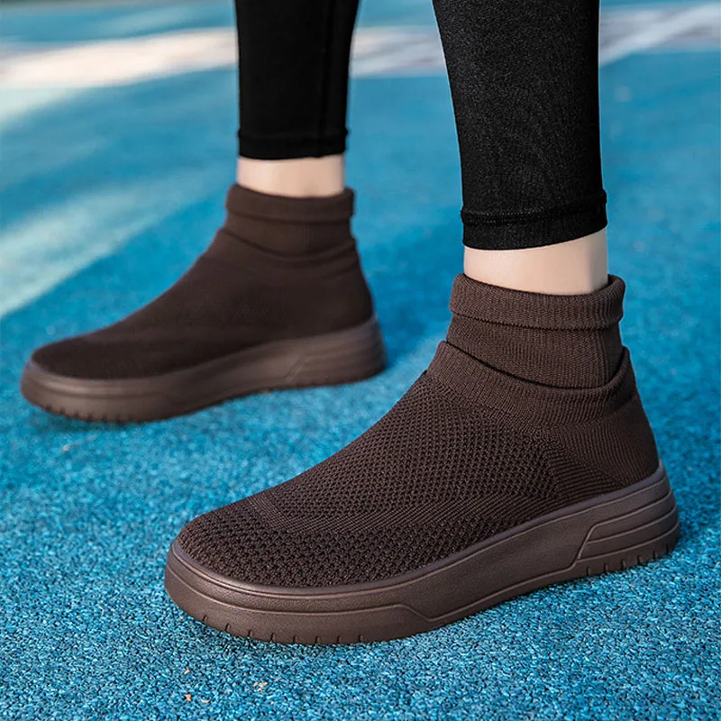 

Спортивная обувь унисекс большого размера, женские кроссовки на плоской платформе, прогулочная обувь из трикотажной ткани, повседневные носки без шнуровки, новинка