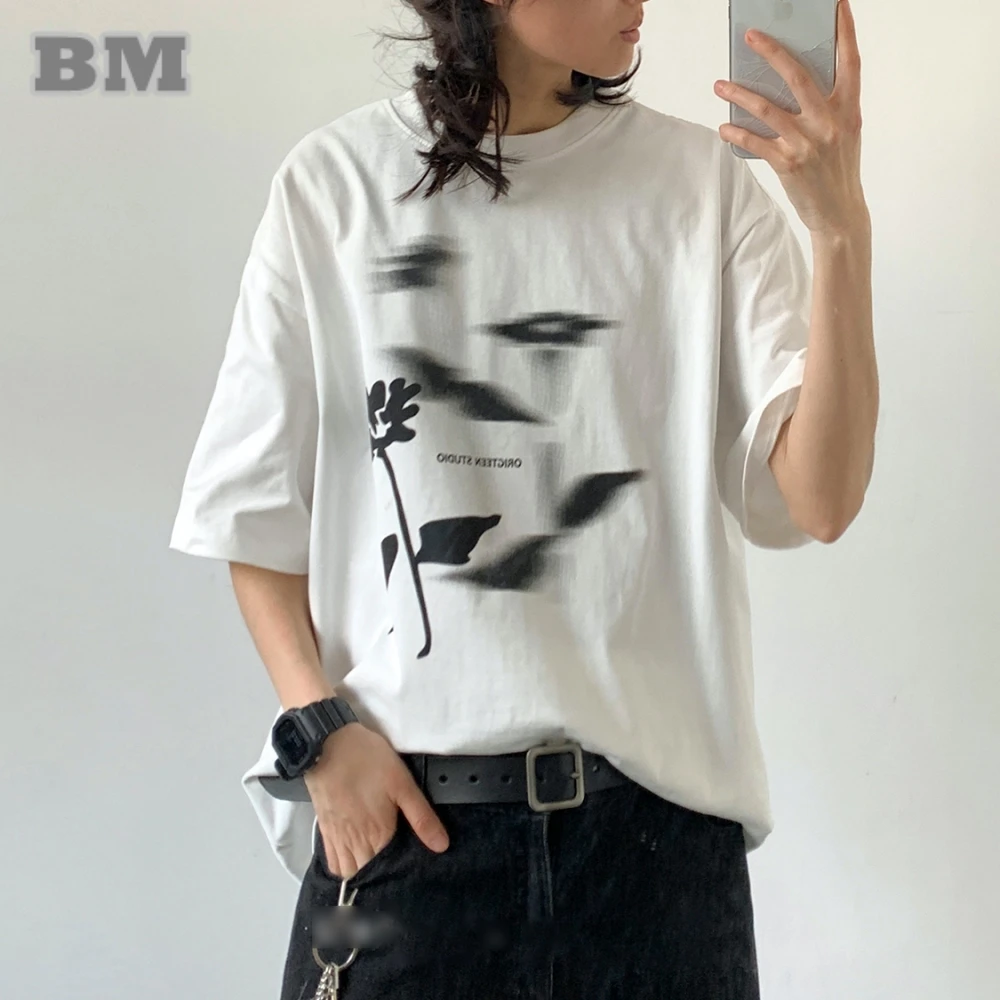 Korean Style Cotton T-Shirt Men Women Summer Streetwear Dizzy Print Oversized Unisex Casual Tee Trendy Fashion Comfort Fit Tops