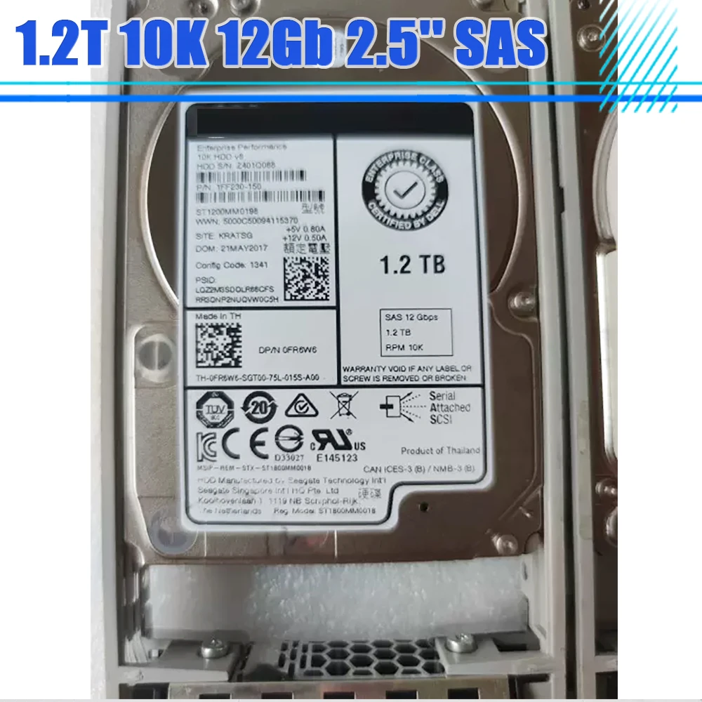 1.2T 10K 12Gb 2.5'' SAS HDD Server Hard Disk 9XNF6 0FR6W6 1 Pcs For DELL