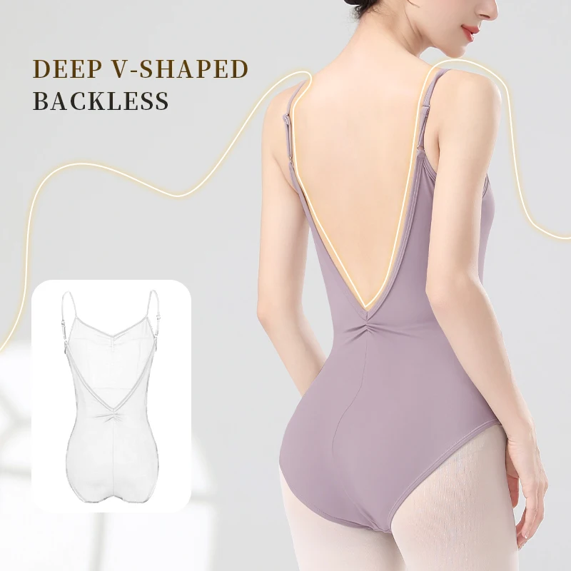 Mulheres Collant de Ginástica Alta Elasticidade, Camisola Ballet, Camisola Clássica Dança, Nylon V Back Bodysuit, Adulto