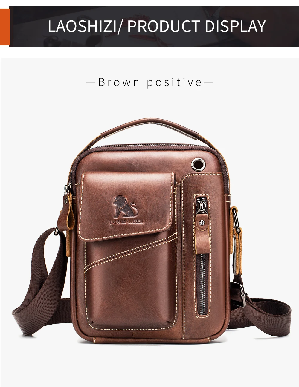 Herren-Umhängetasche aus Leder, multifunktionale Umhängetasche aus Rindsleder mit hoher Kapazität, Handtasche – Detail 7
